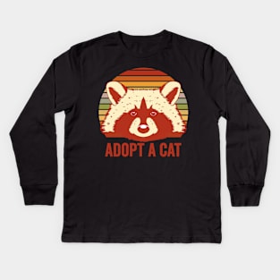 Adopt A Cat Cute Raccoon Kids Long Sleeve T-Shirt